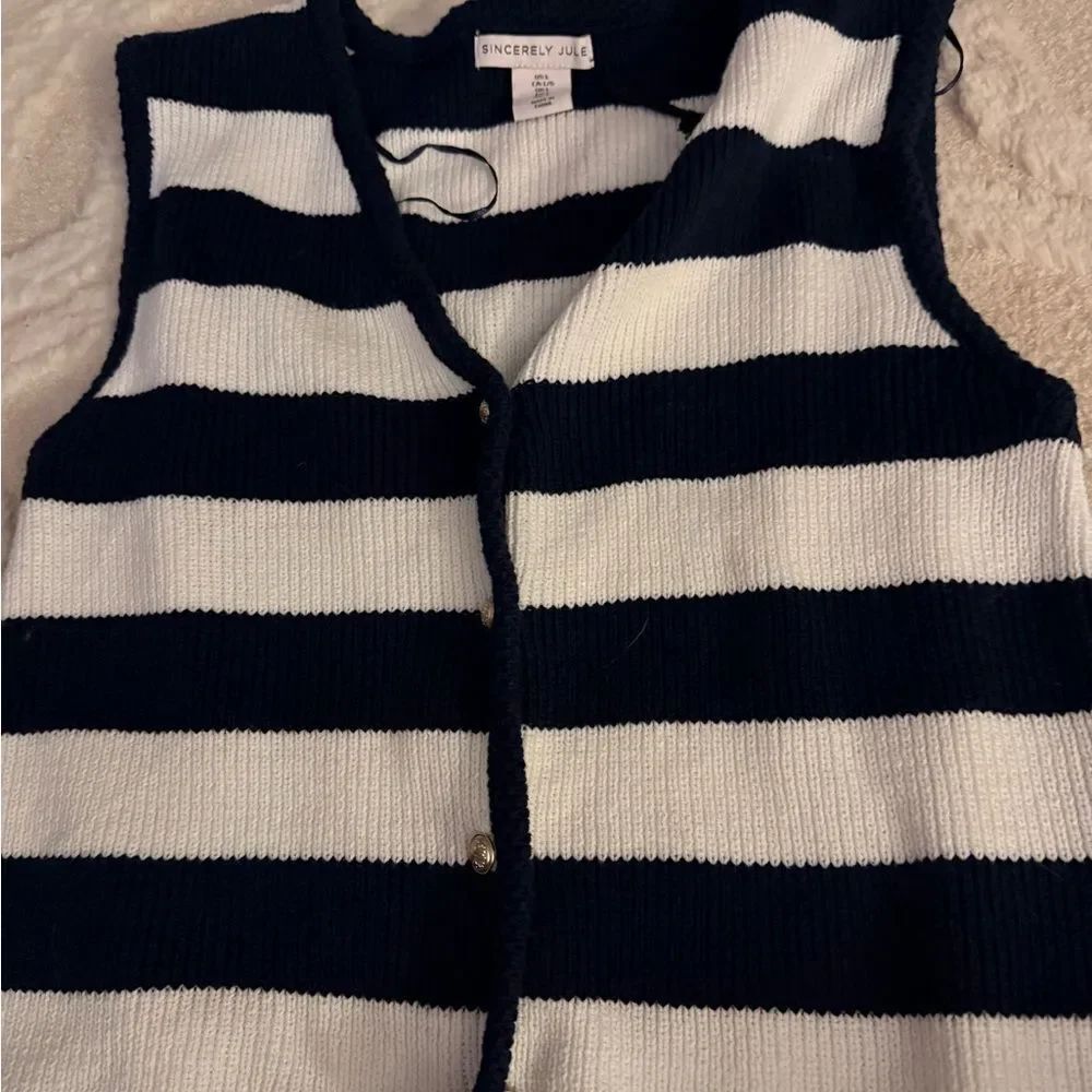 Sincerely Jule Navy and White Striped Knit Vest